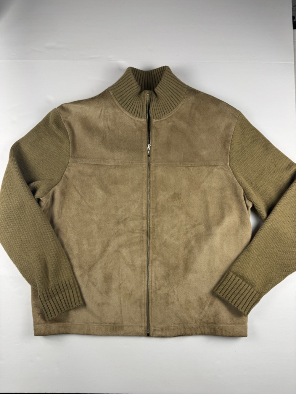 Murano Tan  wool  & Suede Zip Sweater